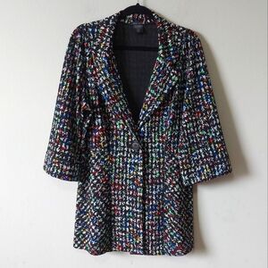 Eva Varro Women Cardigan  Size XL Multicolor Long Line One Button 3/4 Sleeves